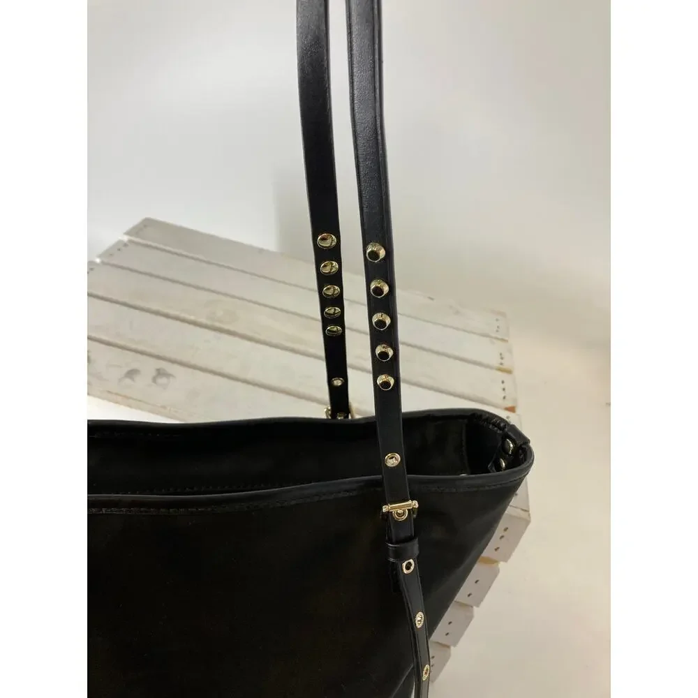 MICHAEL KORS LEILA LARGE BLACK NYLON, LEATHER SHOULDER BAG